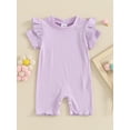 thumbnail image 5 of Aojekbee Baby Girls Summer Casual Jumpsuit Solid Color Short Sleeve O Neck Ruffle Romper, 5 of 10