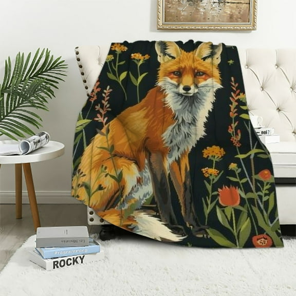 Shiartex  Cute Fox Blanket Gifts for Kids & Adult for Living Room Bedding Couch Soft Warm Lightweight Cozy Animal Foxes and Flower Throw Blankets Party Birthday Decor All Seasons  White