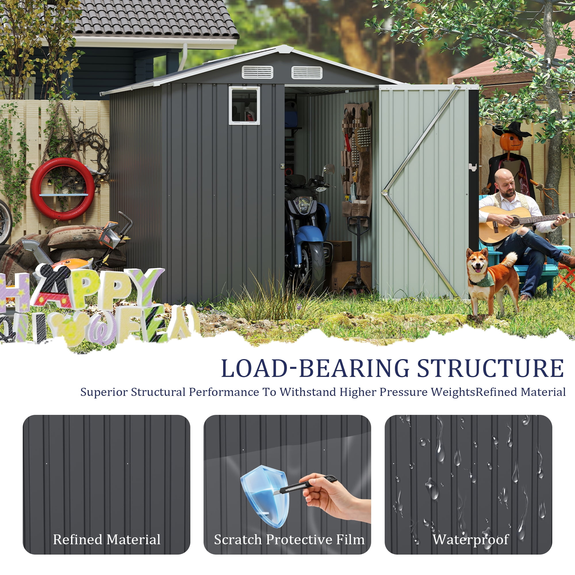 Villeston 6x8FT Outdoor Steel Storage Shed, Lockable Doors, Compact Metal Tool Shed for Garden, Backyard, Patio, Utility, and Bike Storage,dark gray
