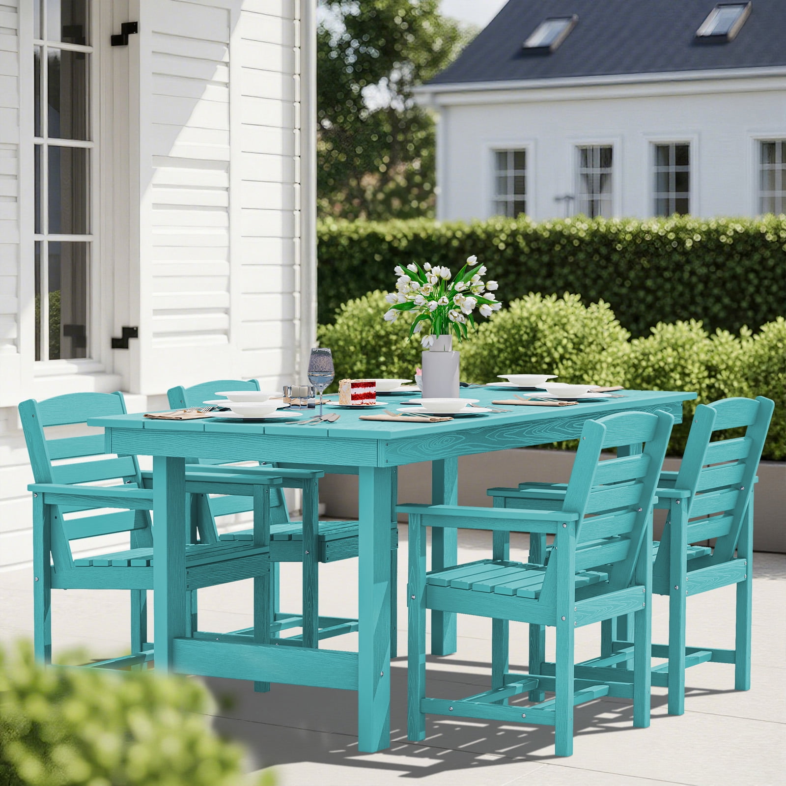 SERWALL Patio Dining Chair Set of 2,HDPE Outdoor Dining Chairs, Aruba Blue