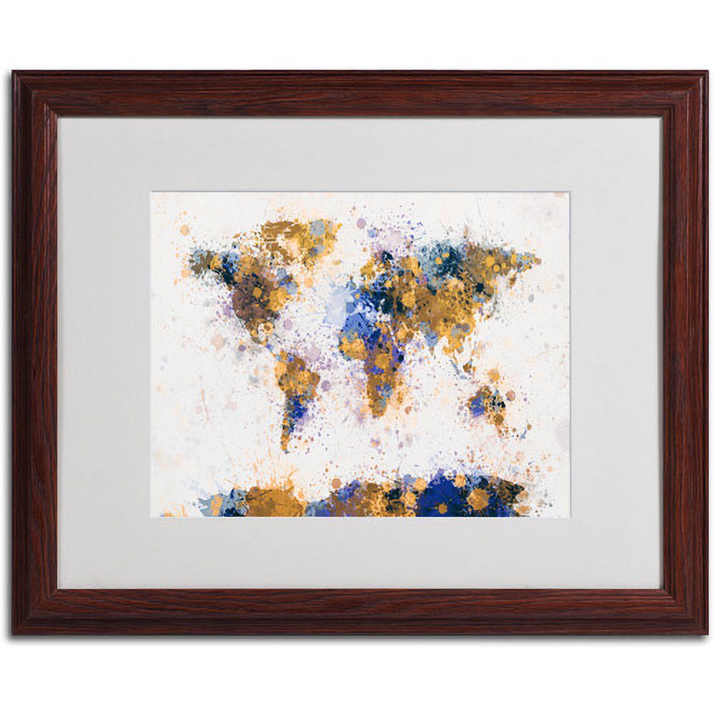Trademark Fine Art "Paint Splashes World Map 2" Matted Framed by Michael Tompsett