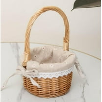 WEUVEB Handwoven Round Willow Basket Beige Small Portable Decorative Flower Holder for Weddings