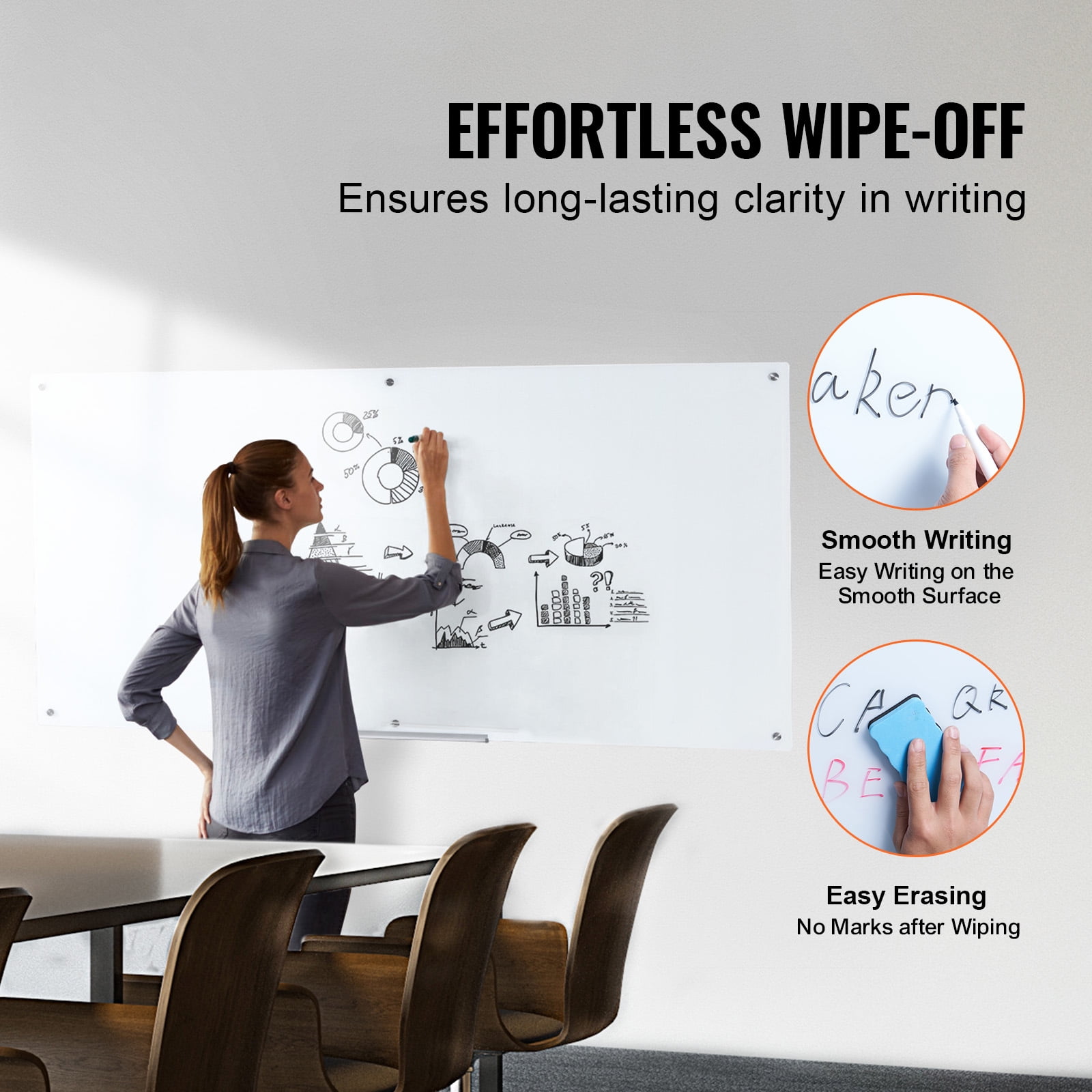 KFFKFF 72" x 36" Magnetic Glass Dry Erase Board Magnetic Mirror Notepad Dry Erase Board Frameless Wall Mount with Tray Large Glass White Board for Office, School & Home