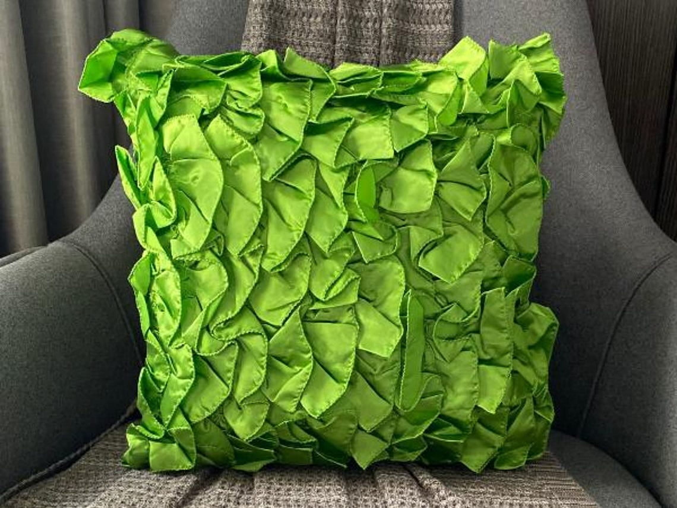 The HomeCentric Cushion Cover Clover Green Pillow Cover Vintage Ruffles Pillow Cover Pack of 2 18x18 inch (45x45 cm) Pillow Cover Decorative Square Satin Throw Pillow Cover Solid-Vintage Clover Green