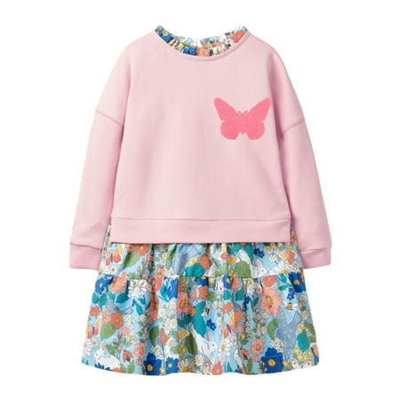 

HBYJLZYG Princess Dresses For Girls Toddler Baby Long Sleeve Butterfly Floral Print T-Shir Patchwork Dress Clothes 9 Months-6 T