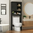 thumbnail image 4 of Over The Toilet Storage Cabinet Bathroom Shelves Organizer Space Saver Freestanding Bathroom Shelf with Doors Anti-Tip Device Adjustable Shelf(Black), 4 of 11