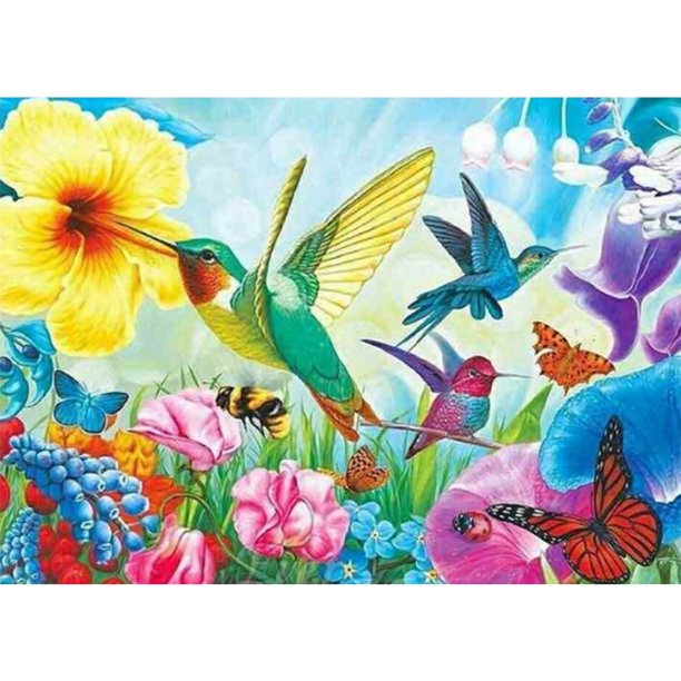 Cuadros Decorativos 5D colibrí recogiendo néctar diamante pintura completo redondo taladro diamantes de imitación Kits Likrtyny embutido en tela