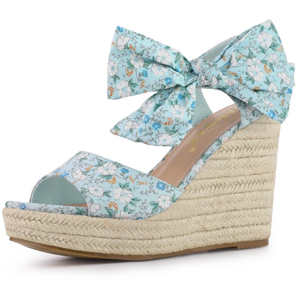 Sandalias de mujer Allegra K con tacón de cuña tipo alpargata con tira trasera floral y plataforma Flor azul 41
