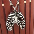 thumbnail image 2 of Rib Cage Skeleton Necklace Bones Silver Chain Goth Punk Death Love, 2 of 5