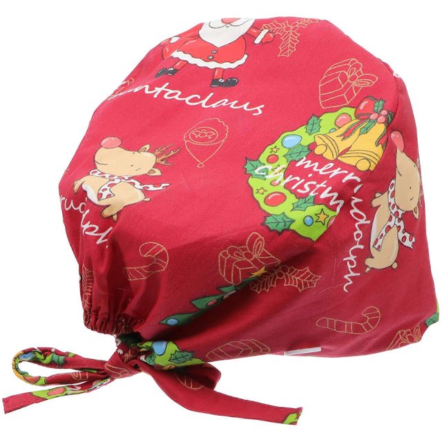 Sweat Absorbing Hat with Button Work Xmas Printed Cotton Nurse