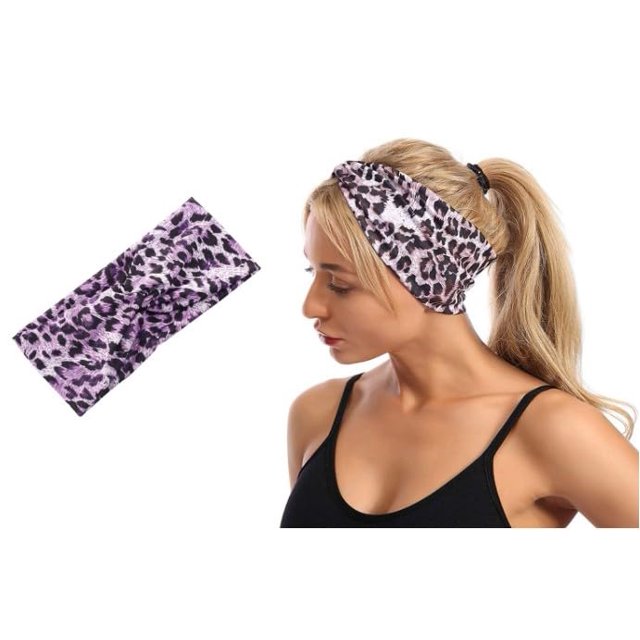 Labriciyon 1 pieza púrpura moda mujer estampado de leopardo cruz elástica diadema gimnasio diadema pelo mujer moda diademas accesorios para el cabello belleza y cuidado personal
