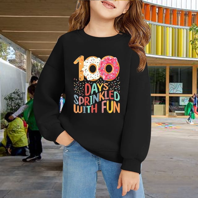GiLiling Chandail 100e Jour d'École pour Filles, Mignon Graphique Preppy Chandail, Chemise à Manches Longues Surdimensionnée, Tenue Décontractée (Rose, 7-8 Ans)