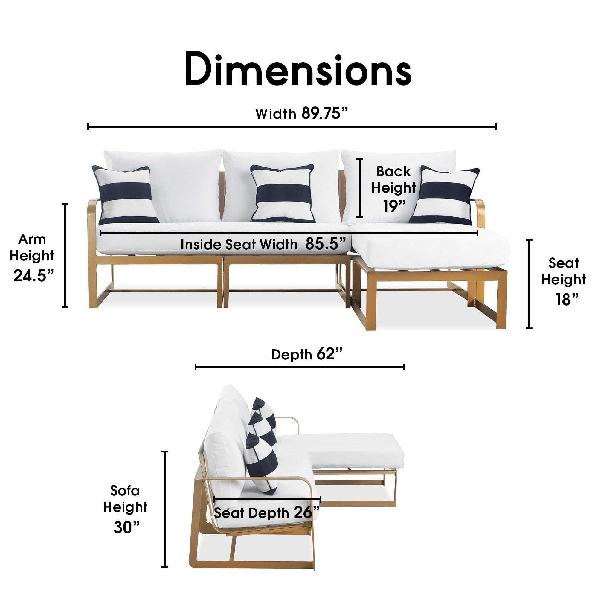 Elle Decor Mirabelle Outdoor Sectional Sofa, Gold