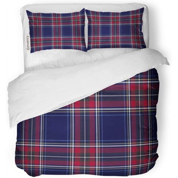 FMSHPON 3 Piece Bedding Set Yellow Pattern Blue Red Check Gray Plaid Tartan Skirt Abstract Kilt Twin Size Duvet Cover with 2 Pillowcase for Home Bedding Room Decoration