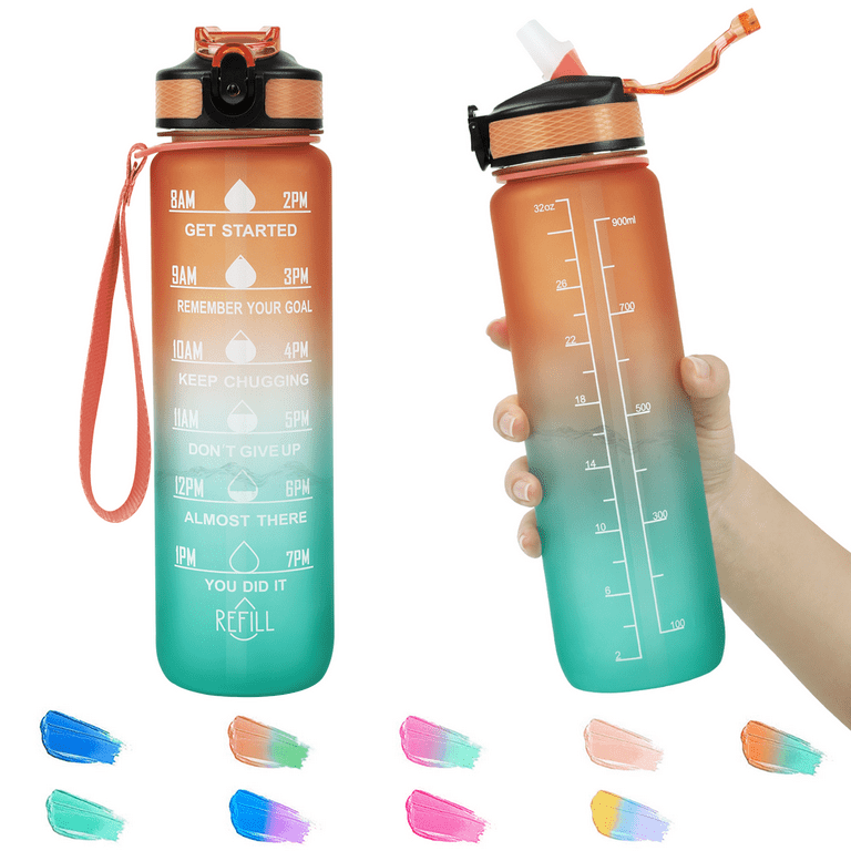  Life Bottle 32 oz Water Bottle with Strap. Flip Top Water  Bottles With Time Marker to Drink. No Quotes! Motivational Water Bottle  Dishwasher Safe : Sports & Outdoors