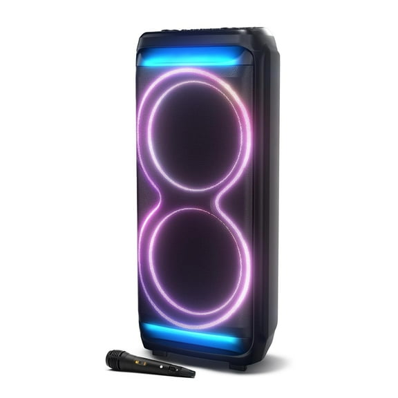 Dolphin SP-5500RBT High-Powered Bluetooth Speaker with X-BASS, Dual 15" Woofers, 100W RMS, TWS, LED Lights, Rechargeable Battery, Karaoke Mic, Ultra-Loud Party Speaker