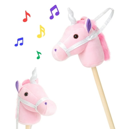 Best Choice Products 38in Kids Stuffed Plush Pretend Giddy Up Unicorn Stick Toy w/ Fun Sounds and Velcro Strap -