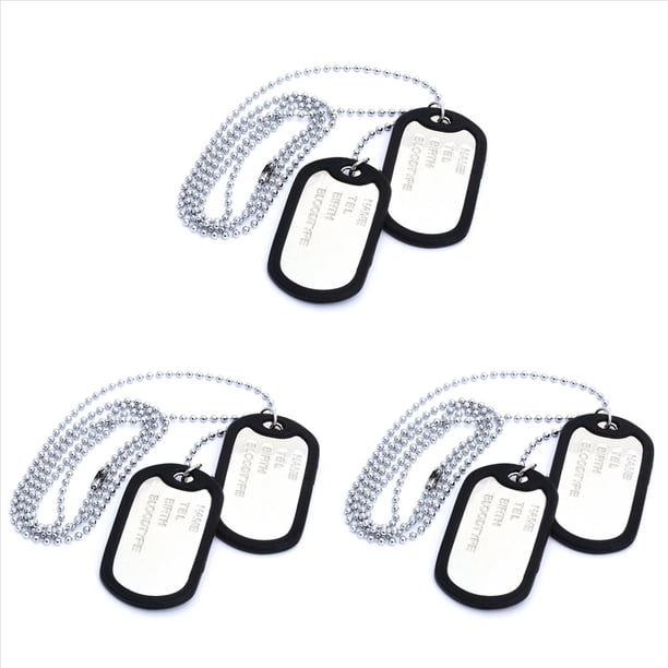 3X Collar de Cadena de Colgante con 2 Placa de Identificacion de Perro para Hombres de Moda de Aleacion