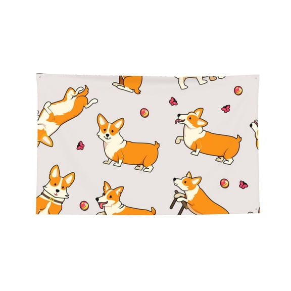 Cute Dogs Welsh Corgi Four Hole Decorated Banner Flag for Garden Yard Home Decoration Indoor Outdoor 2x3 Ft