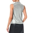 thumbnail image 3 of INSPIRE CHIC Women's Top Metallic Ruched Cowl Neck Sleeveless Party Shiny Tank Tops XS Silver, 3 of 6