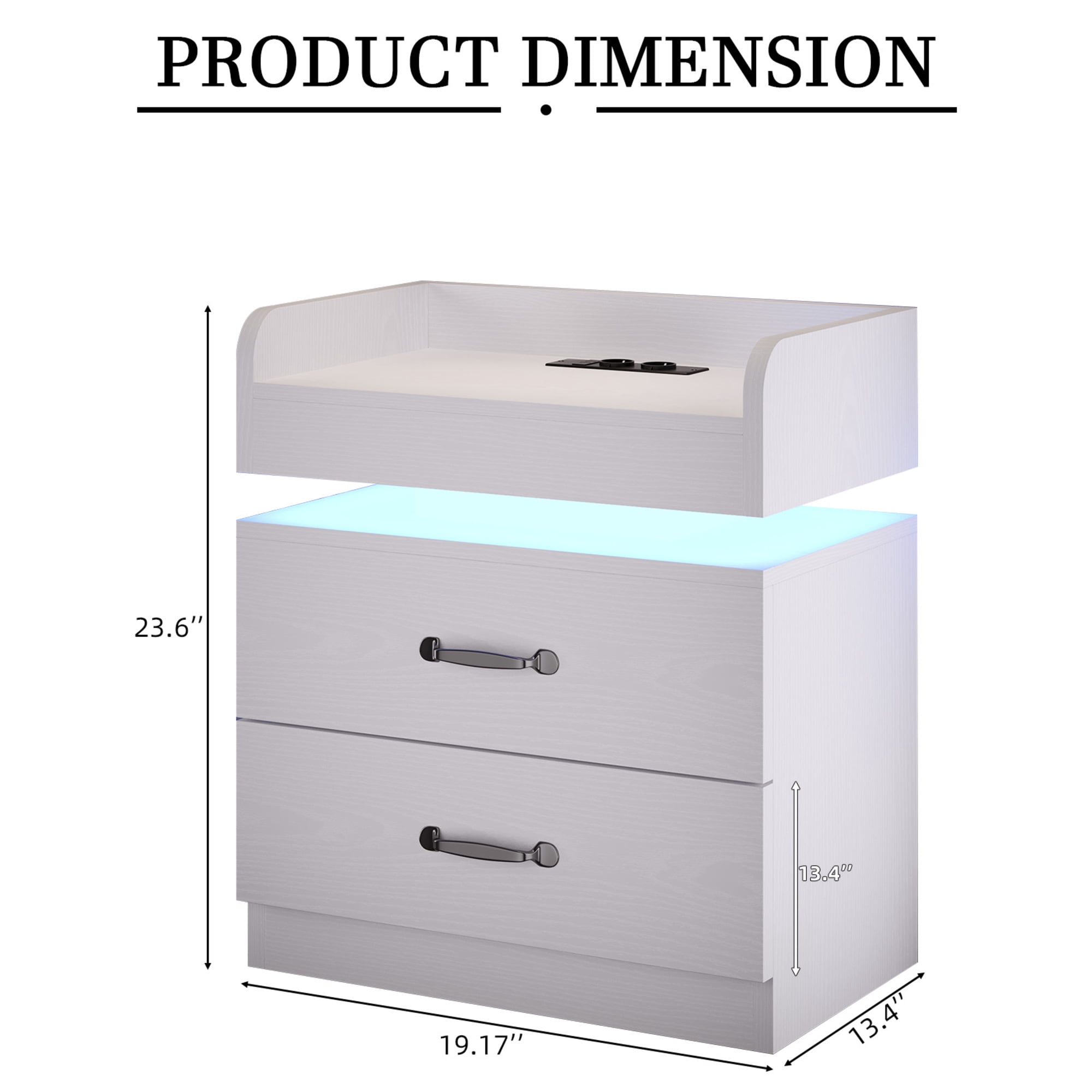 LED Nightstand, Modern White Night Stand End Tables with Charging Station & LED Lighting, 2 Drawers, Open Shelf Storage, Bedside Tables for Bedroom & Living Room