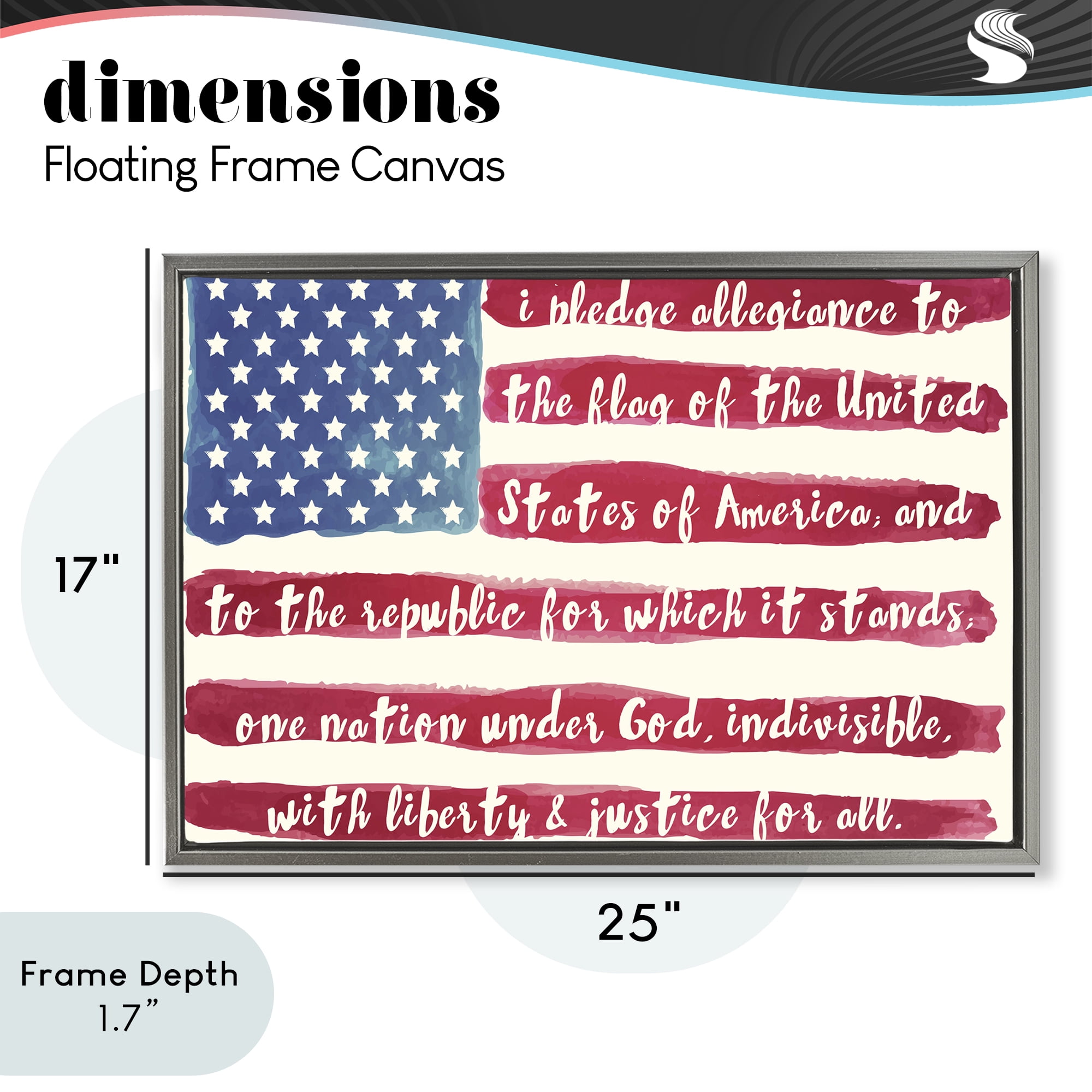 Stupell Industries Pledge Of Allegiance Flag Stripes Gray Framed Floater Canvas Wall Art, design by Sophie 6