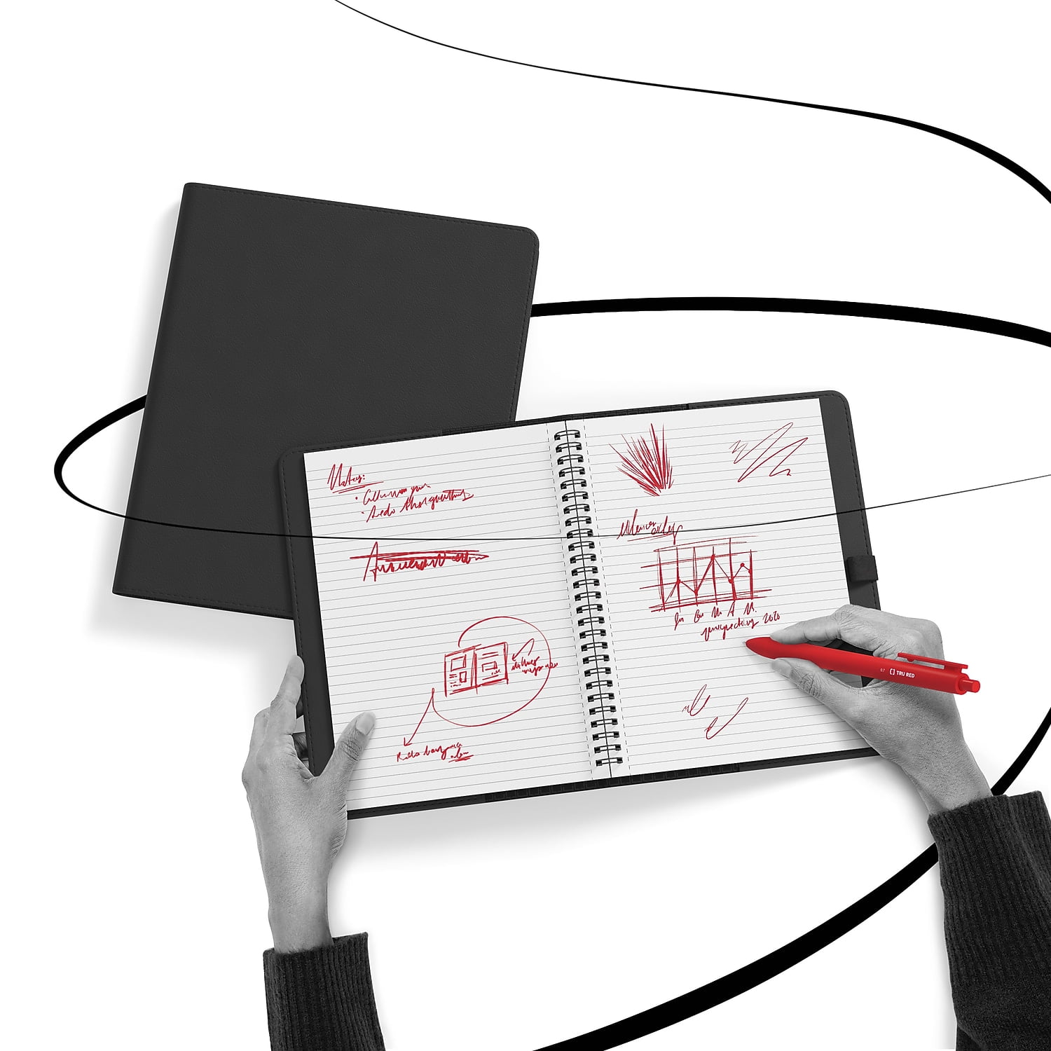 Staples TRU RED Medium Folio Soft Cover Ruled Notebook Blk TR54993