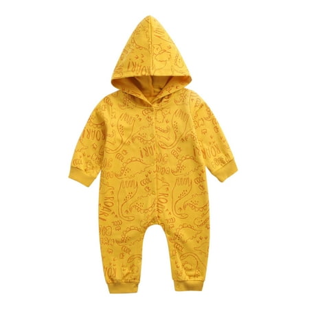 

Toddler Kids Baby Boys Girls Cute Cartoon Dinosaur Printed Long Sleeve Hooded Romper Jumpsuit Outfits Clothes