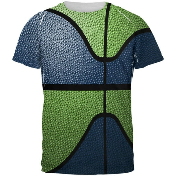 Championship Basketball Dark Blue and Electric Green All Over Mens T Shirt Multi X-LG