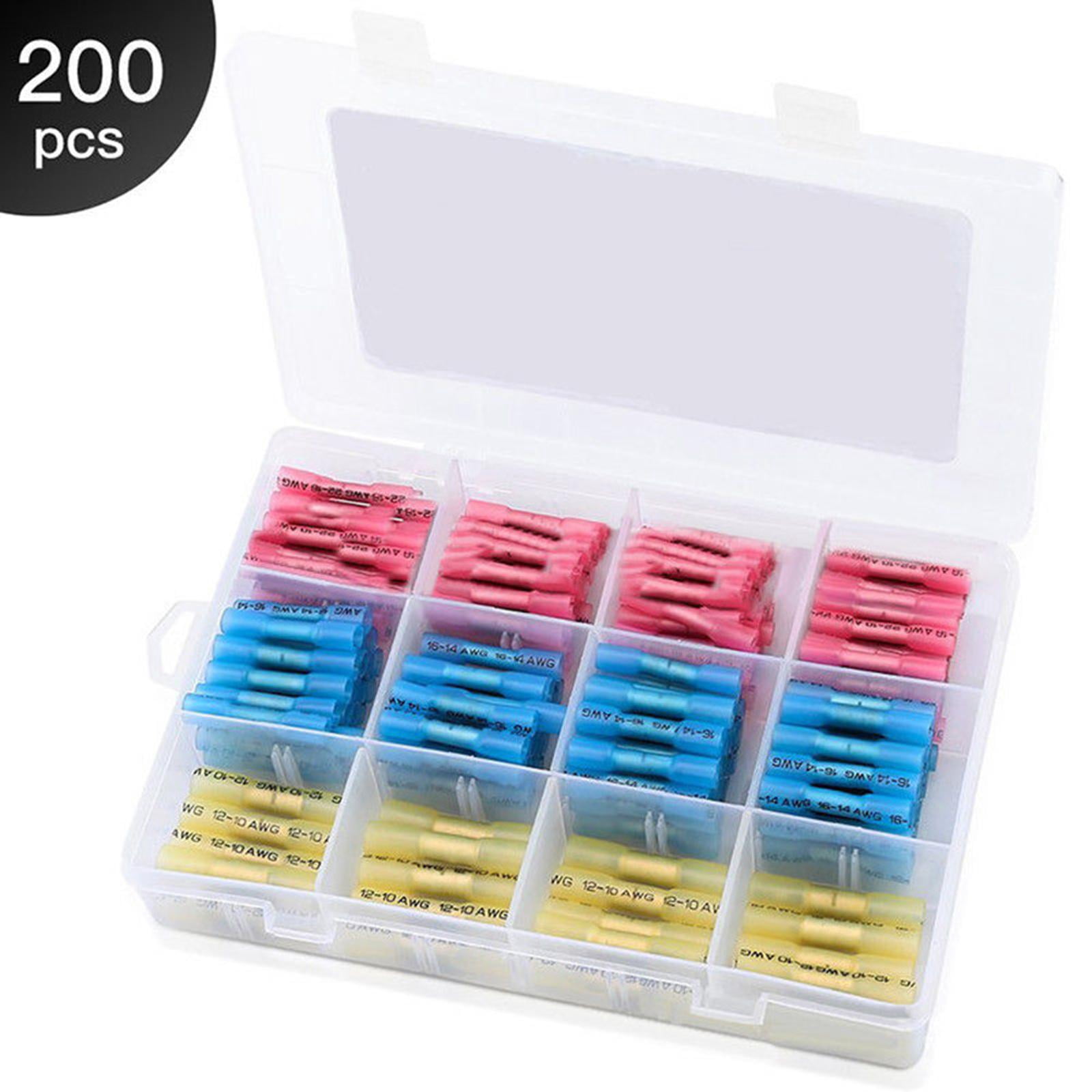 200PCS 3 Color Waterproof Solder Seal Wire Connectors Heat Shrink Butt Electrical Connectors Kit Terminal