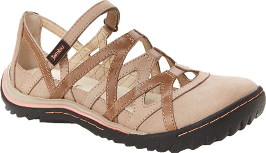 Women s Jambu Tangerine Strappy Walking Shoe Taupe Full Grain Leather 7.5 M