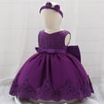 thumbnail image 6 of Zwiiyzr Toddler Girls Net Yarn Embroidery Rhinestone Bowknot Birthday Party Gown Long Dresses Headband Suit, Purple, 6 Months, 6 of 9
