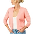thumbnail image 5 of URBAN DAIZY Women's Classic 3/4 Sleeve Crop Bolero Cardigan Open Front Cropped Shrugs Knit Sweater A09_620 Peach M, 5 of 7