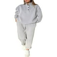 thumbnail image 1 of Women 2 Piece Tracksuits Solid Color Buttons Sweatshirt and Sweatpants, 1 of 9