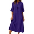 thumbnail image 5 of Kilaqueen Women's Summer Maxi Shirt Dress, Cotton Linen Collared Half Sleeve Button Front Loose Dress for Vacation Travel Casual Work and Daily Wear, 5 of 7