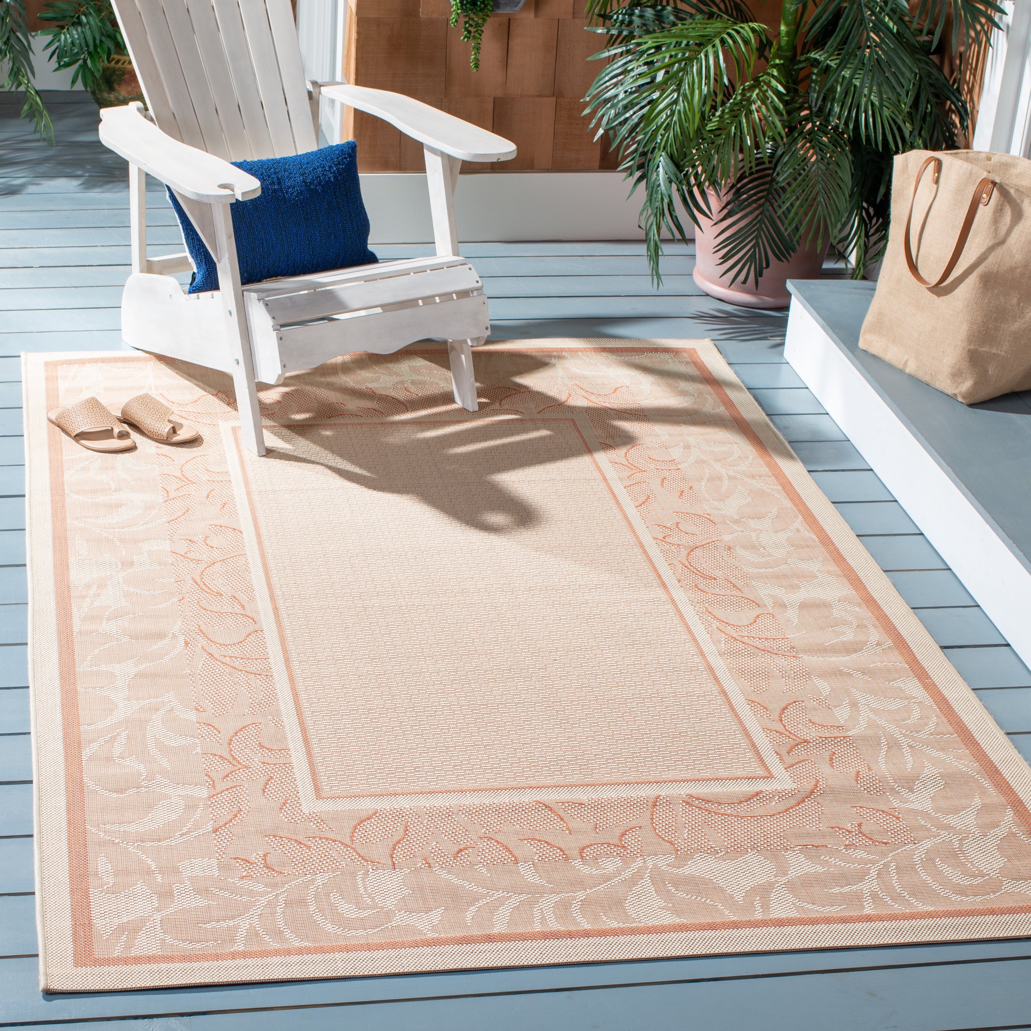 Safavieh Courtyard Elija Botanical Indoor/Outdoor Area Rug, Natural/Terracotta, 8' x 11'
