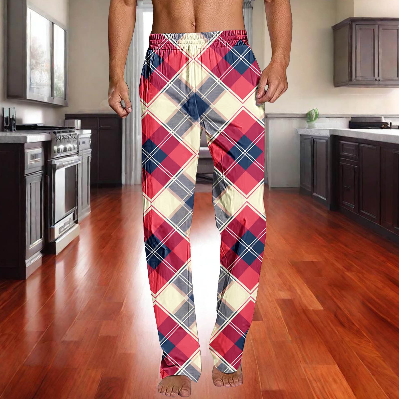 Pantalon De Pyjama Homme à Carreaux - Bas De Pyjama Doux - Taille élastique Avec Cordon - Poches - Pour Nuit & Détente