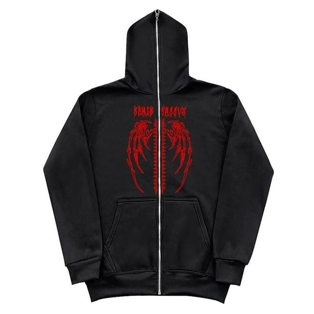 WILLBEST Sudaderas En Pareja Male And Female Couple Dark Fashion Print Sport Hooded Full Zip Hoodie Grande