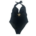 thumbnail image 2 of Plus Size Swimsuits for Women,One Piece Swimsuit with Cover Up Skirt,Halter Cutout V-Neck Tie Back Shapewear Bathing Suits, 2 of 9