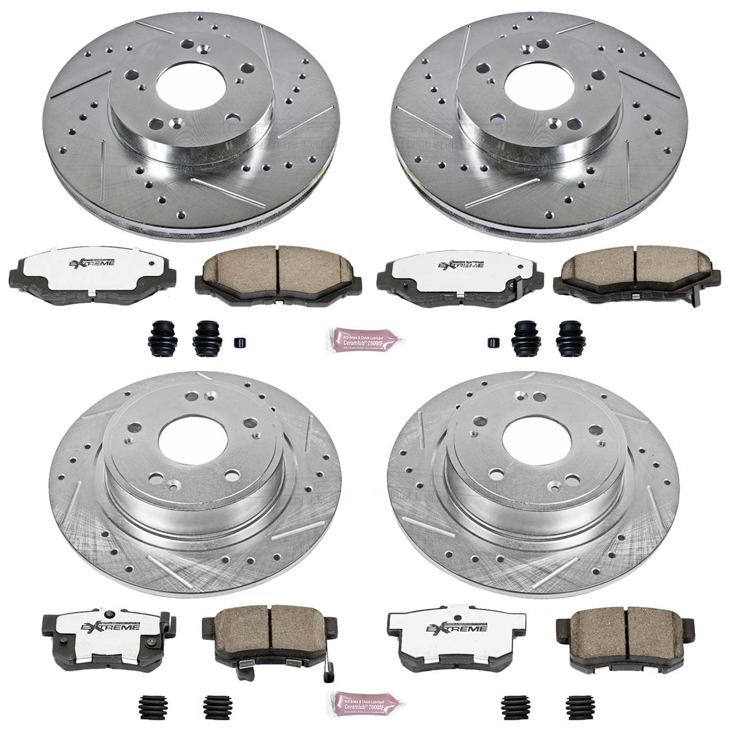 PowerStop Front and Rear Z26 Street Warrior Carbon-Fiber Ceramic Brake Pad and Drilled and Slotted Rotor Kit Fits: HONDA Select Models K2745-26
