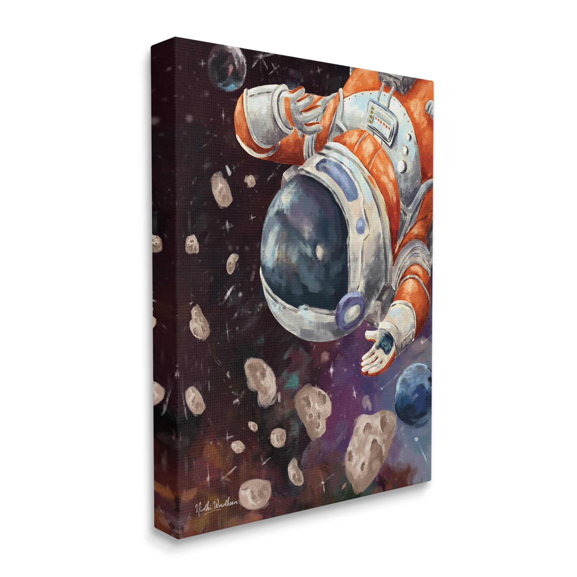 Stupell Industries Astronaut & Space Asteroids Art for Kids Painting Gallery Wrapped Canvas Print Wall Art, 16 x 20