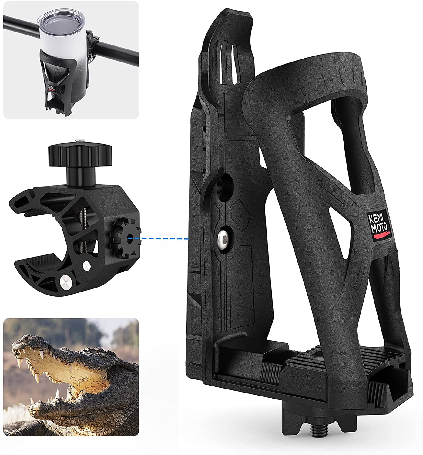 kemimoto Motorcycle Cup Holder, ATV Cup Holder w/360 Rotation Crocodile