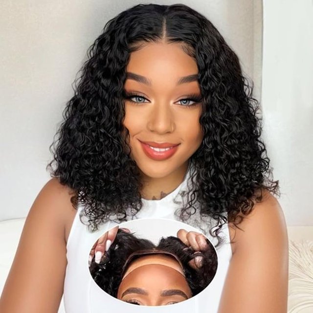 Peluca FCUFCU Water Wave Bob, 35 cm, cabello humano, 180% de densidad
