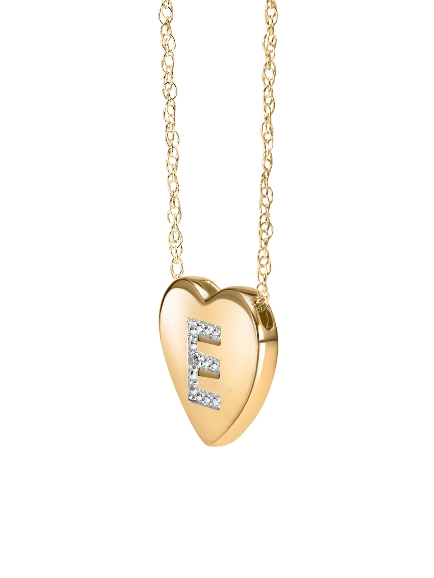 Diamond-Accent 14K Yellow Gold over Sterling Silver Heart Initial Pendant Necklace