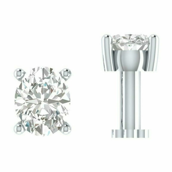 0.15 Ct Oval Cut Lab Created Diamond Screw Stud Nose Pin 14k White Gold Plated Silver