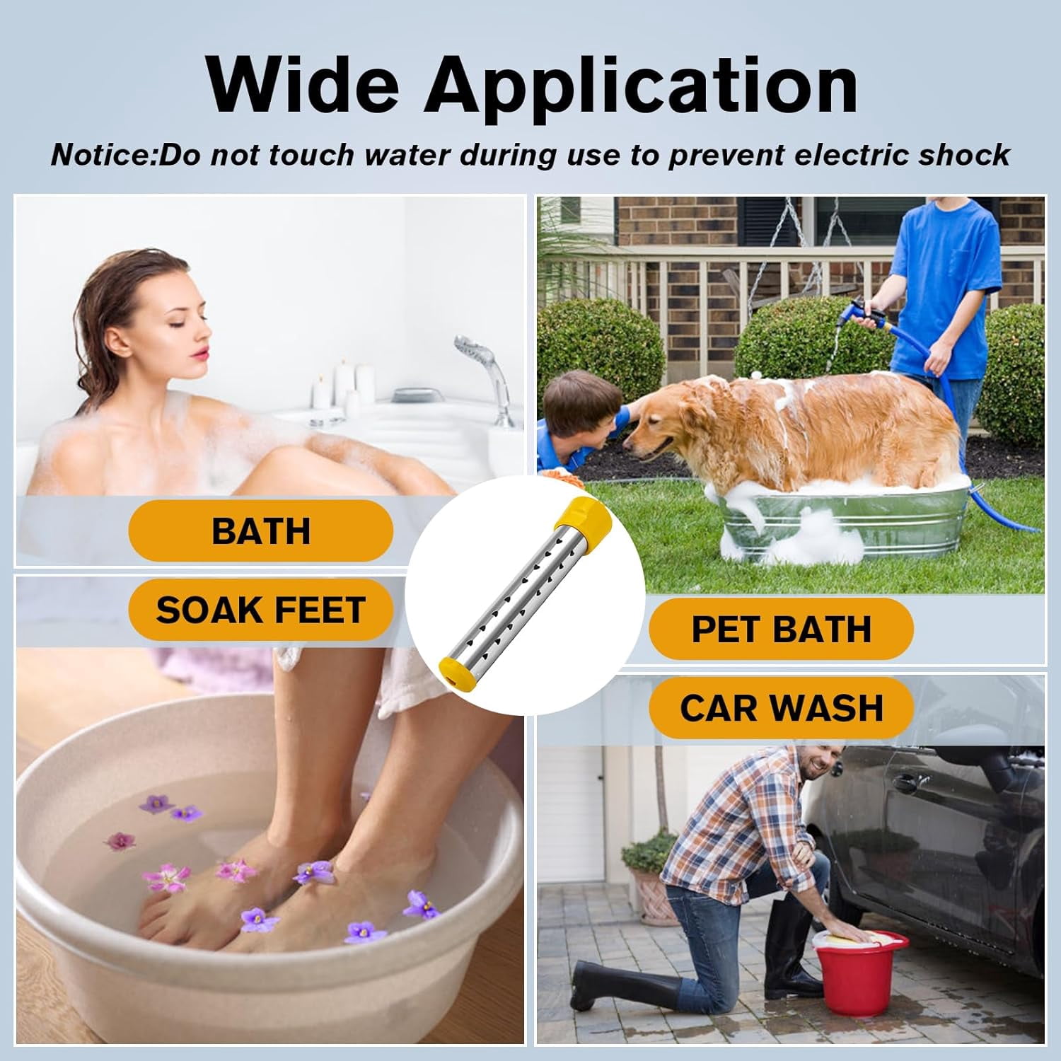 JOGGEIL Immersion Water Heater 1500W with 158°F Auto Shut-off, Portable Submersible Water Heater with Full 304 Stainless Steel Guard and LCD Thermometer, Fast Heating for Bucket, Bathtub, Small Pool