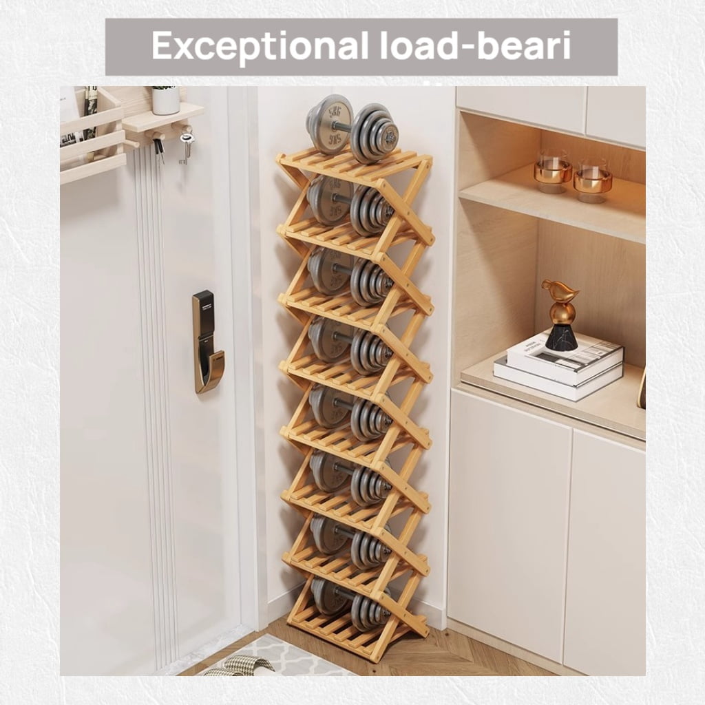 ManyFun  5-Tier Bamboo Shoe Rack for Closet Free Standing Wood Shoe Shelf Storage Organizer for Entryway Small Space Stackable,Brown