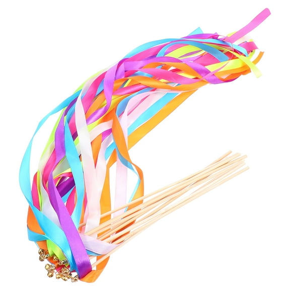 Wedding Ribbon Stick Fairy Wands Chromatic Silk Rainbow Dance Ribbons Child 10 Pcs
