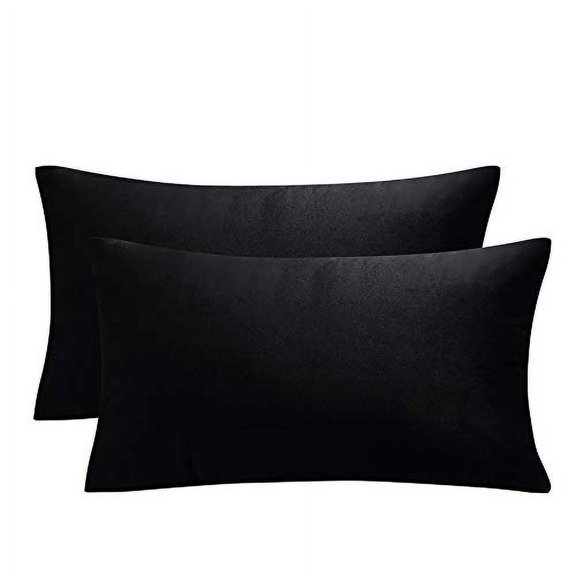 JUSPURBET Black Decorative Lumbar Velvet Throw Pillow Covers 12x20,Pack of 2 Luxury Soft Solid Cushion Cases for Sofa Couch Bed