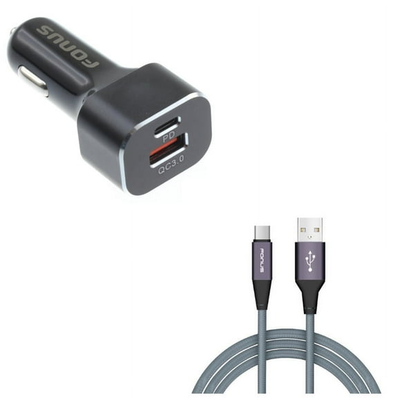 Type-C 6ft USB Cable w 36W Quick Car Charger for Google Pixel 6/Pro - Charger Cord Power Wire, 2-Port USB Type-C PD Power Q1R Compatible With Google Pixel 6/Pro
